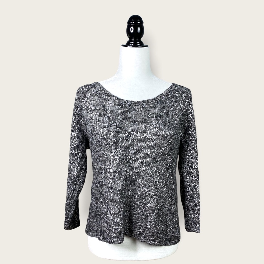 Eileen Fisher Women’s Metallic Longsleeve Round Neck Black Sweater M